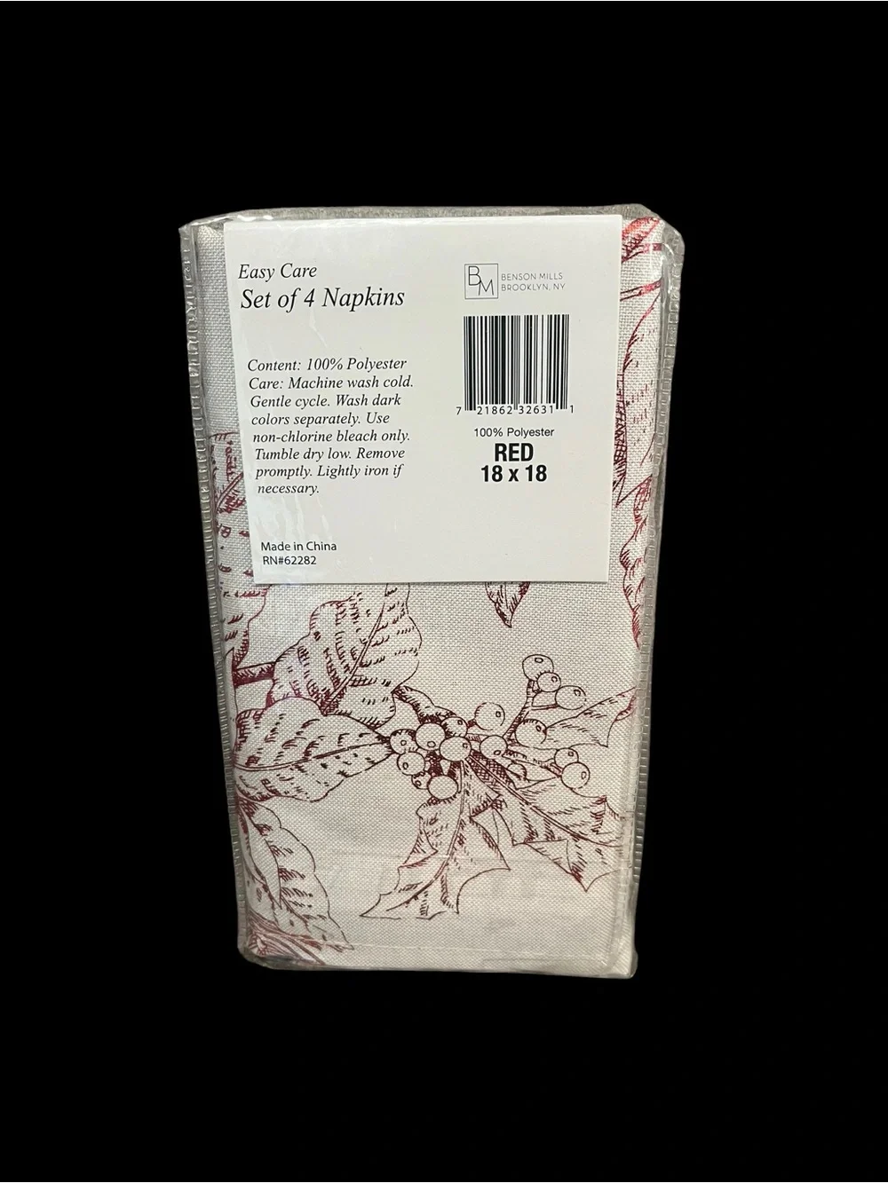 Benson Mills Glistening Winter Set of 4 Napkins Holiday Party Christmas